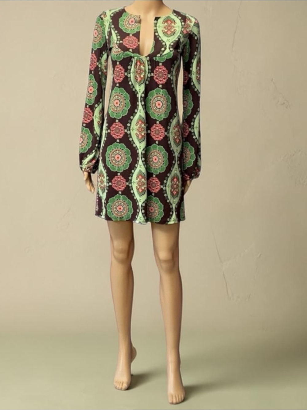 Velvet Torch Long Sleeve Mini Dress In Pink Green